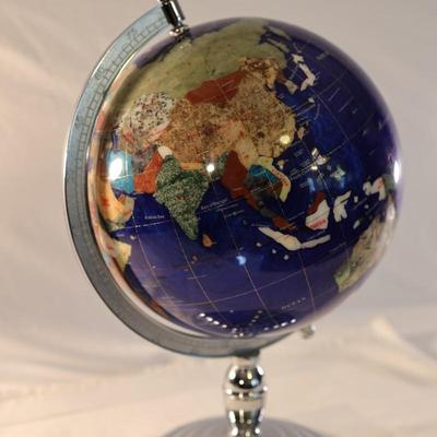 Large Royal Blue Gemstone World Globe on Chrome Stand