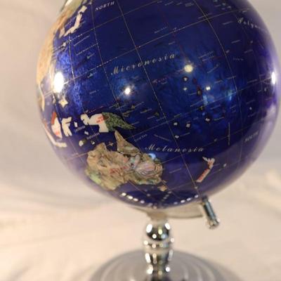 Large Royal Blue Gemstone World Globe on Chrome Stand