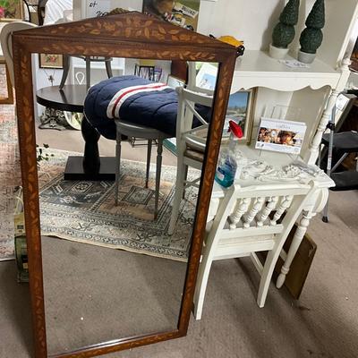 1023 Antique Solid Wood Marquetry Floor Length Mirror