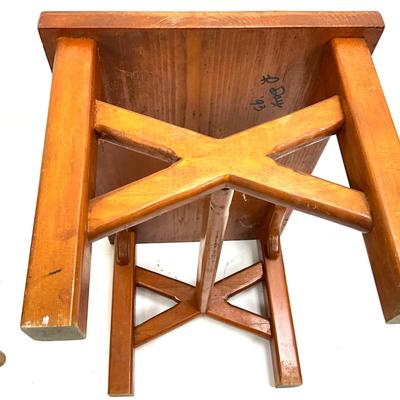 1024 Custom Made Wooden Stool by R. Day  & Rattan Stands