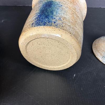 1033 Handmade Pottery Vase and Lidded Canister by Virginia Perram