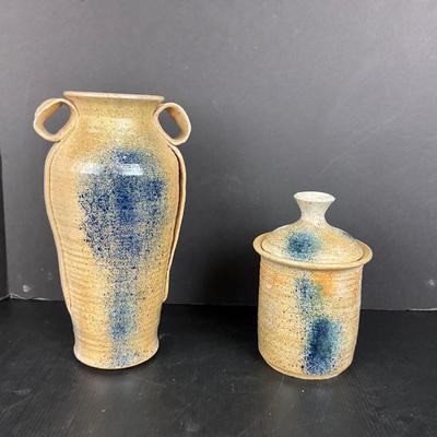 1033 Handmade Pottery Vase and Lidded Canister by Virginia Perram