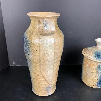 1033 Handmade Pottery Vase and Lidded Canister by Virginia Perram
