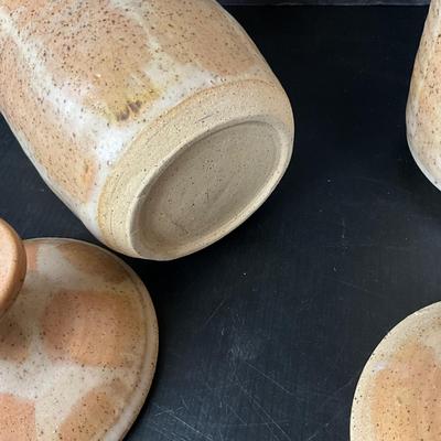 1034 Handmade Pottery Two Lidded Canisters