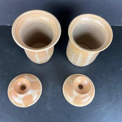 1034 Handmade Pottery Two Lidded Canisters