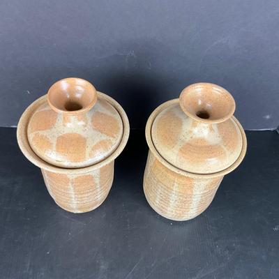 1034 Handmade Pottery Two Lidded Canisters