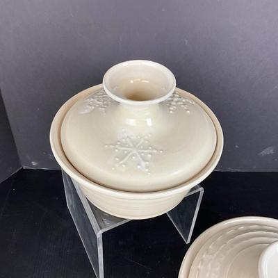 1044 Two Large Lidded Handmade Pottery Bowls by Virginia Perram