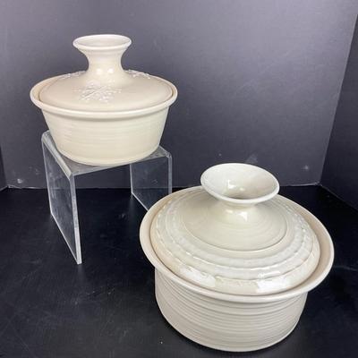 1044 Two Large Lidded Handmade Pottery Bowls by Virginia Perram