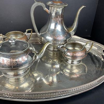 954 5pc Hand Engraved Silver Plated English Tea Coffee Set