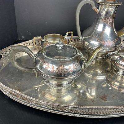 954 5pc Hand Engraved Silver Plated English Tea Coffee Set