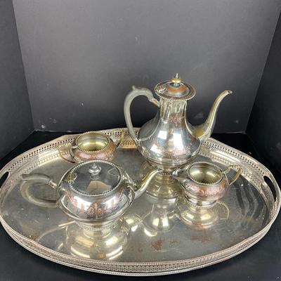 954 5pc Hand Engraved Silver Plated English Tea Coffee Set