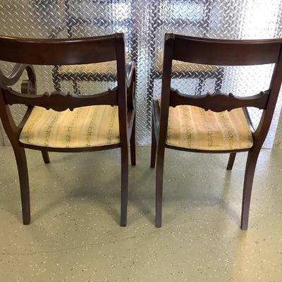 Ethan Allen matching wooden chairs one with arms 34"H 21"W 19" depth