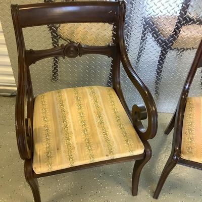 Ethan Allen matching wooden chairs one with arms 34"H 21"W 19" depth