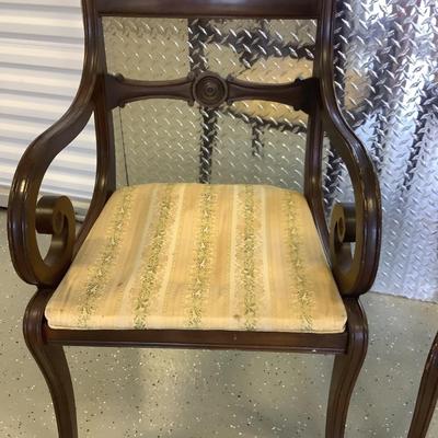 Ethan Allen matching wooden chairs one with arms 34"H 21"W 19" depth