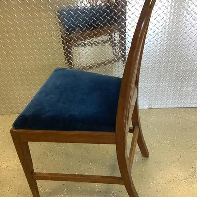 Blue velvet wooden chair 38"H 19"W 17" seat depth
