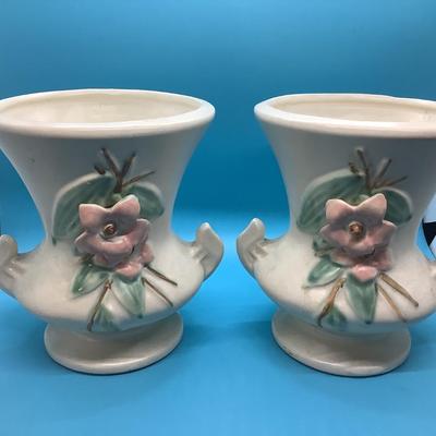 McCoy Pottery 2 vases Blossom Time, pink, green