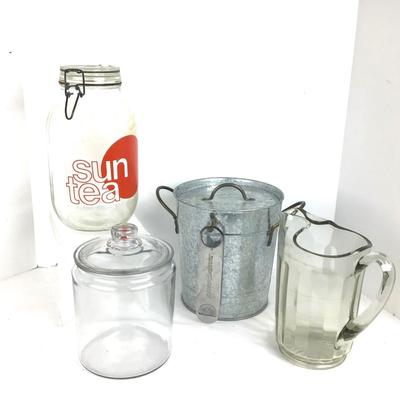 970 Vintage Sun Tea Jar , Candy Jar , Ice Bucket, Glass Pitcher