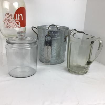 970 Vintage Sun Tea Jar , Candy Jar , Ice Bucket, Glass Pitcher