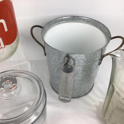 970 Vintage Sun Tea Jar , Candy Jar , Ice Bucket, Glass Pitcher