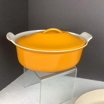 1008 Vintage Le Creuset Cast Iron Enamel Orange / Yellow Cookware