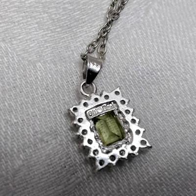 Handcrafted Peridot Surrounded by White Sapphires Orfevrerie Wiskemann Pendant 18" 925 Necklace