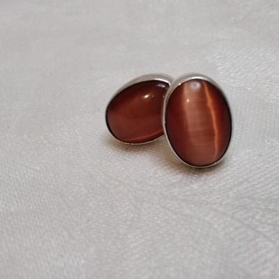Vintage Taxco Two Trees Rare Orange Cats Eyes 925 Earrings