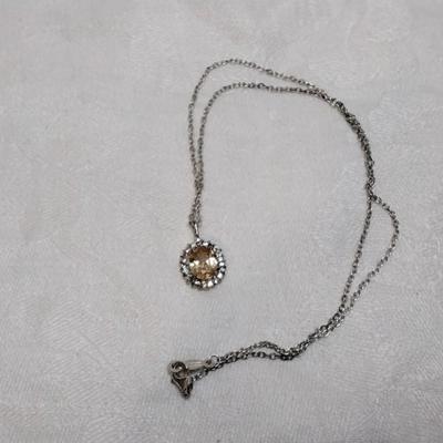 CW Citrine Surrounded by White Sapphires 18" 925 Necklace