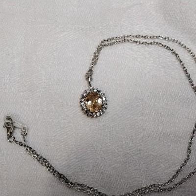 CW Citrine Surrounded by White Sapphires 18" 925 Necklace