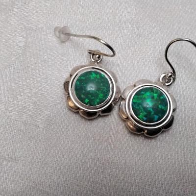 Vintage Green Opal 925 Earrings