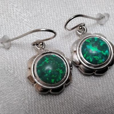 Vintage Green Opal 925 Earrings