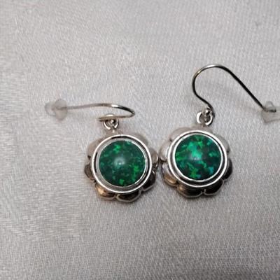Vintage Green Opal 925 Earrings