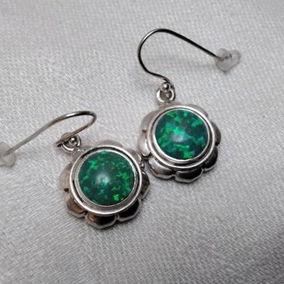 Vintage Green Opal 925 Earrings