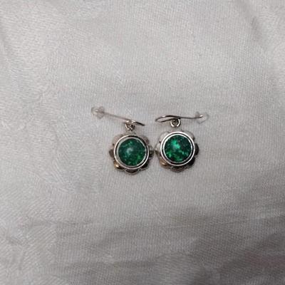 Vintage Green Opal 925 Earrings