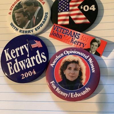 John Kerry Lot 5 Buttons, Pins. Pinbacks, Collectibles