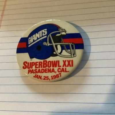 Giants NFL Superbowl XXI Pasadena, CA Jan. 25, 1987 Button, Pin, Pinback Collectible
