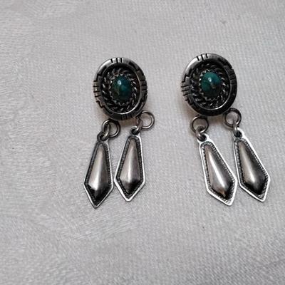 Navajo Hallmarked Hand Stamped Turquoise 925 Earrings