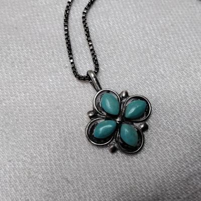 Vintage Handmade Handstamped Navajo Turquoise 2o" 925 Necklace