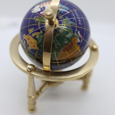 6" Table Top Gemstone World Globe with Gold Tripiod