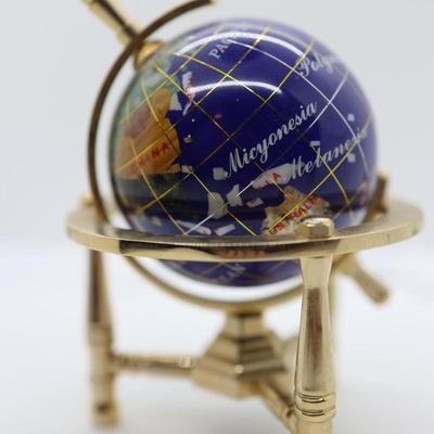 6" Table Top Gemstone World Globe with Gold Tripiod