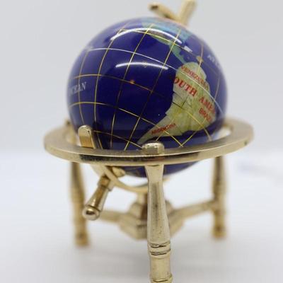 6" Table Top Gemstone World Globe with Gold Tripiod