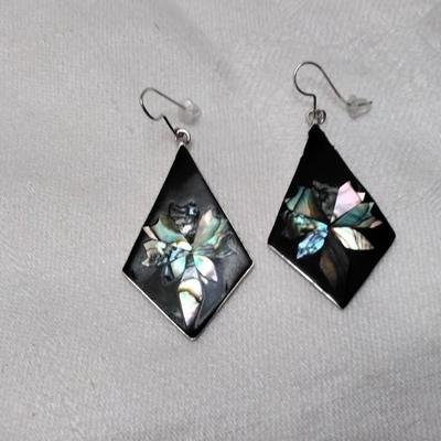 Vintage Onyx and Abalone Mexico 925 Earrings