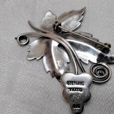 Vintage Taxco Damask Gallegos Leaf Sterling Silver Brooch