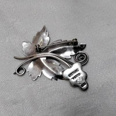 Vintage Taxco Damask Gallegos Leaf Sterling Silver Brooch