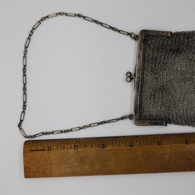 Antique Silver Mesh Bag With Coin Purse Made in Spain  (See Description)