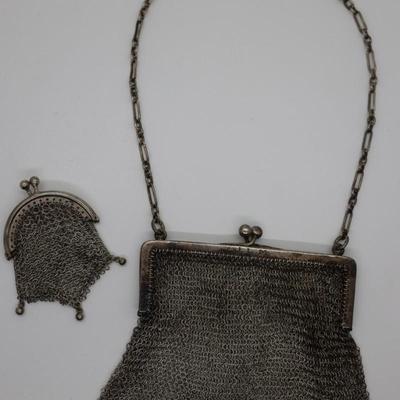 Antique Silver Mesh Bag With Coin Purse Made in Spain  (See Description)