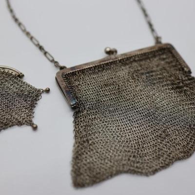 Antique Silver Mesh Bag With Coin Purse Made in Spain  (See Description)