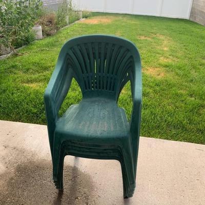 5 Green Plastic Outdoor Yard Chairs (stackable)