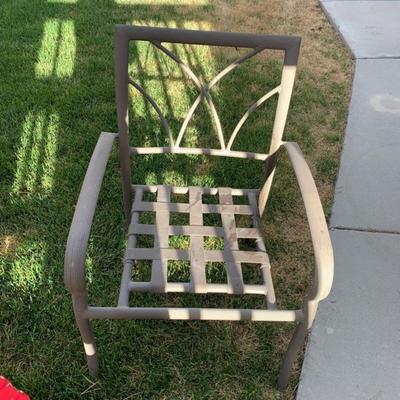 6 Patio Chairs with red/yellow/green cushions