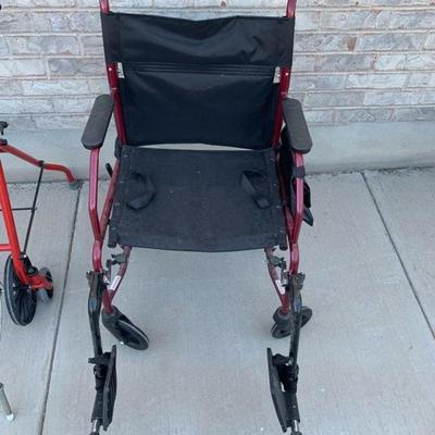 Wheelchair, 2 walkers and rolling basket (one walker is missing a wheel)