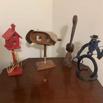 Misc decor, bridhouse, eye piece, swan, & cowboy